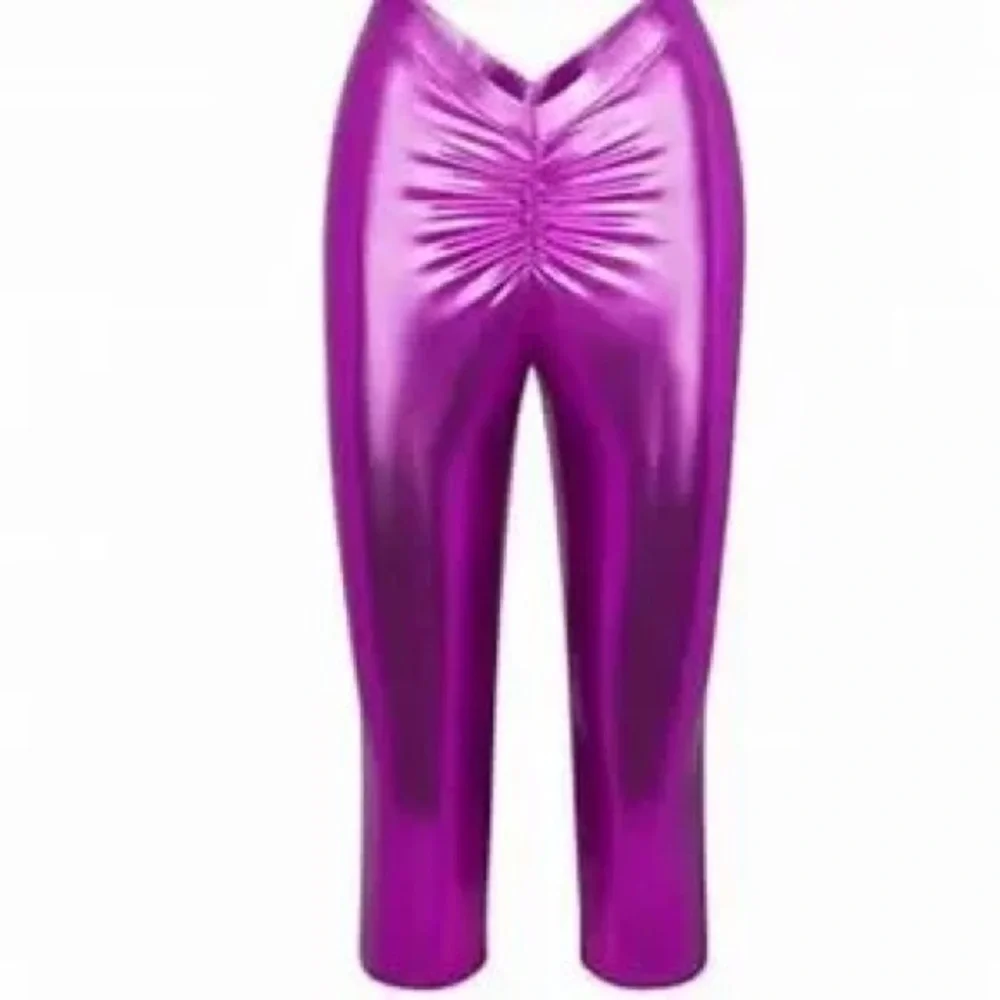 Skims Metallic Swim V Waist Ruched Capri Pants Dragonfruit Pink Purple NWT
